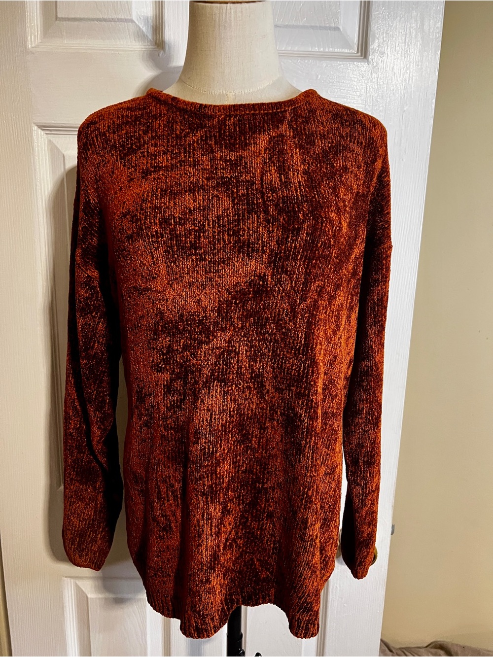 Raefaella Vtg Wms Rusty Copper Chenille Roll Neck Oversized Sweater S